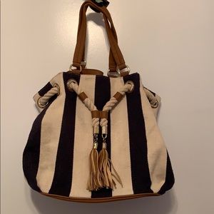 Just fab bag large in blue and cream stripes